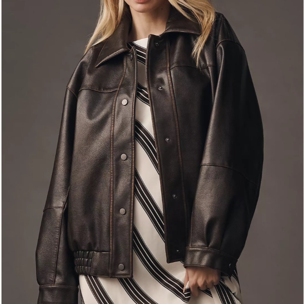 Anthropologie Oversized Brown Faux Leather Jacket